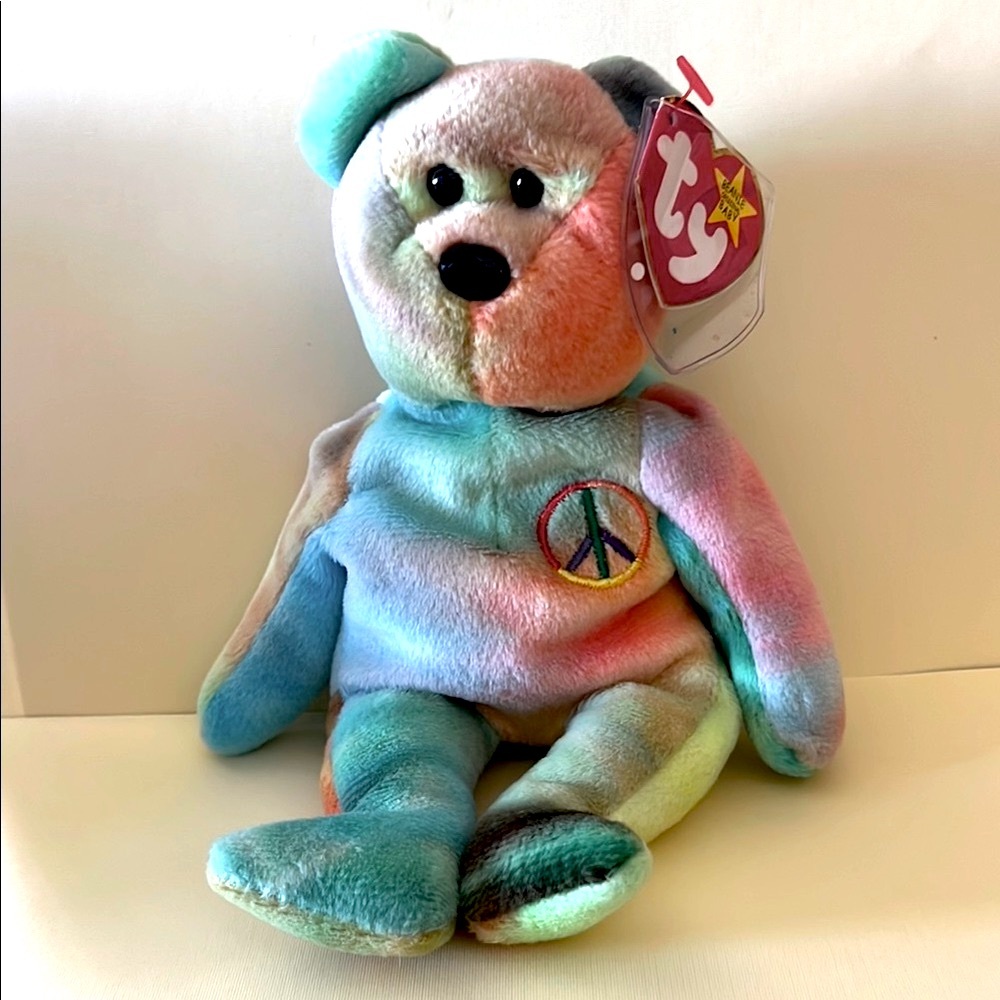 TY Multicolor Peace Bear 1996 Plush Toy - Picture 1 of 9